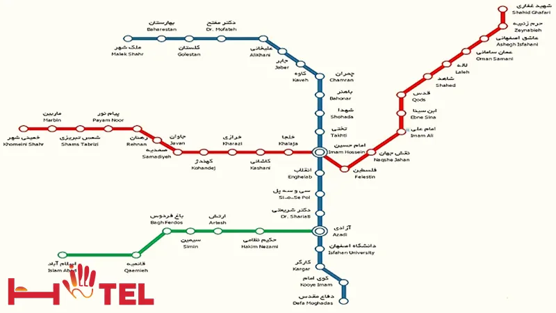 تصویر نقشه خطوط هر سه متروی اصفهان(خطوط آبی برای خط 2 مترو)